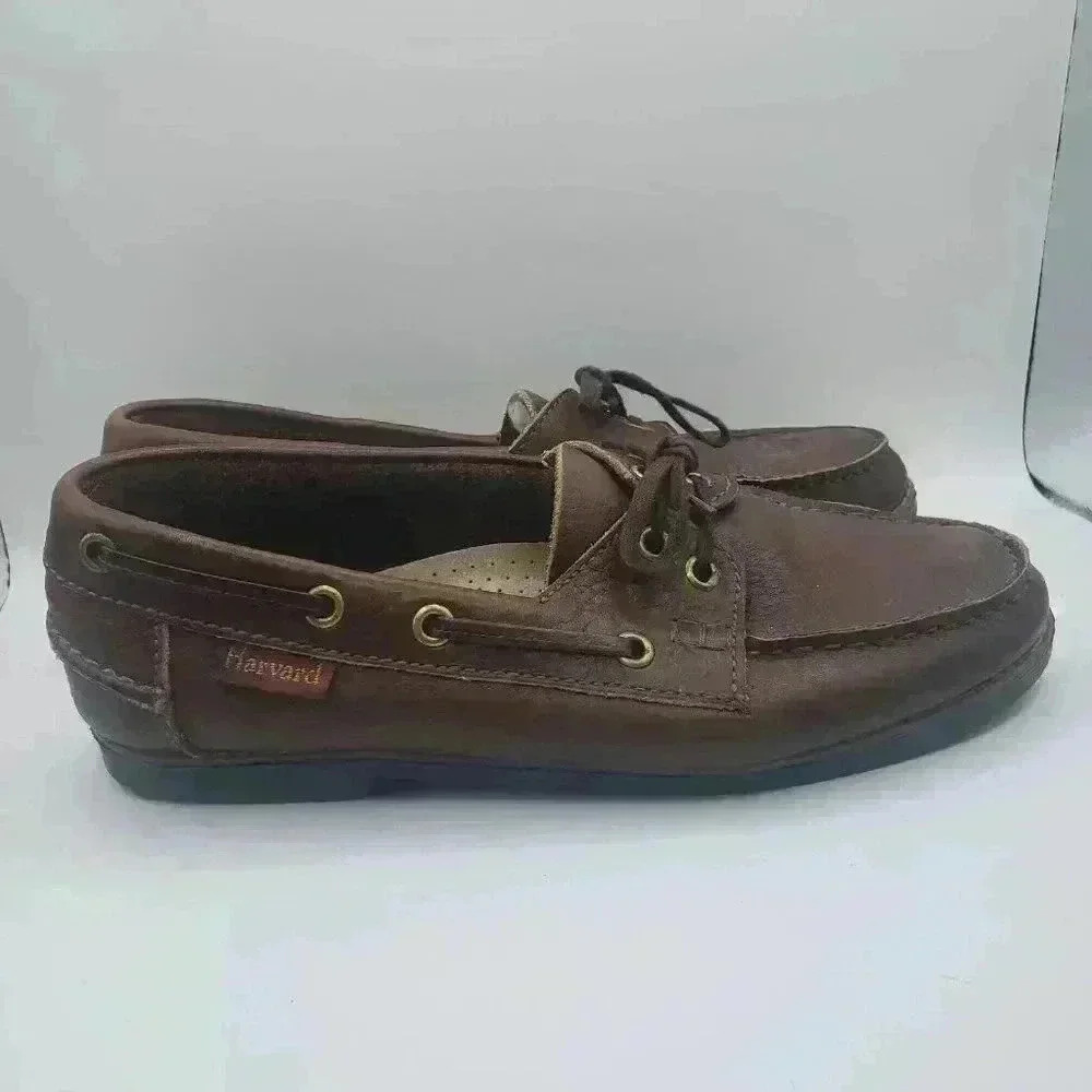 Rare HARVARD Men's Boat‎ Shoes Loafer Brown Leather Lace Up  US 8